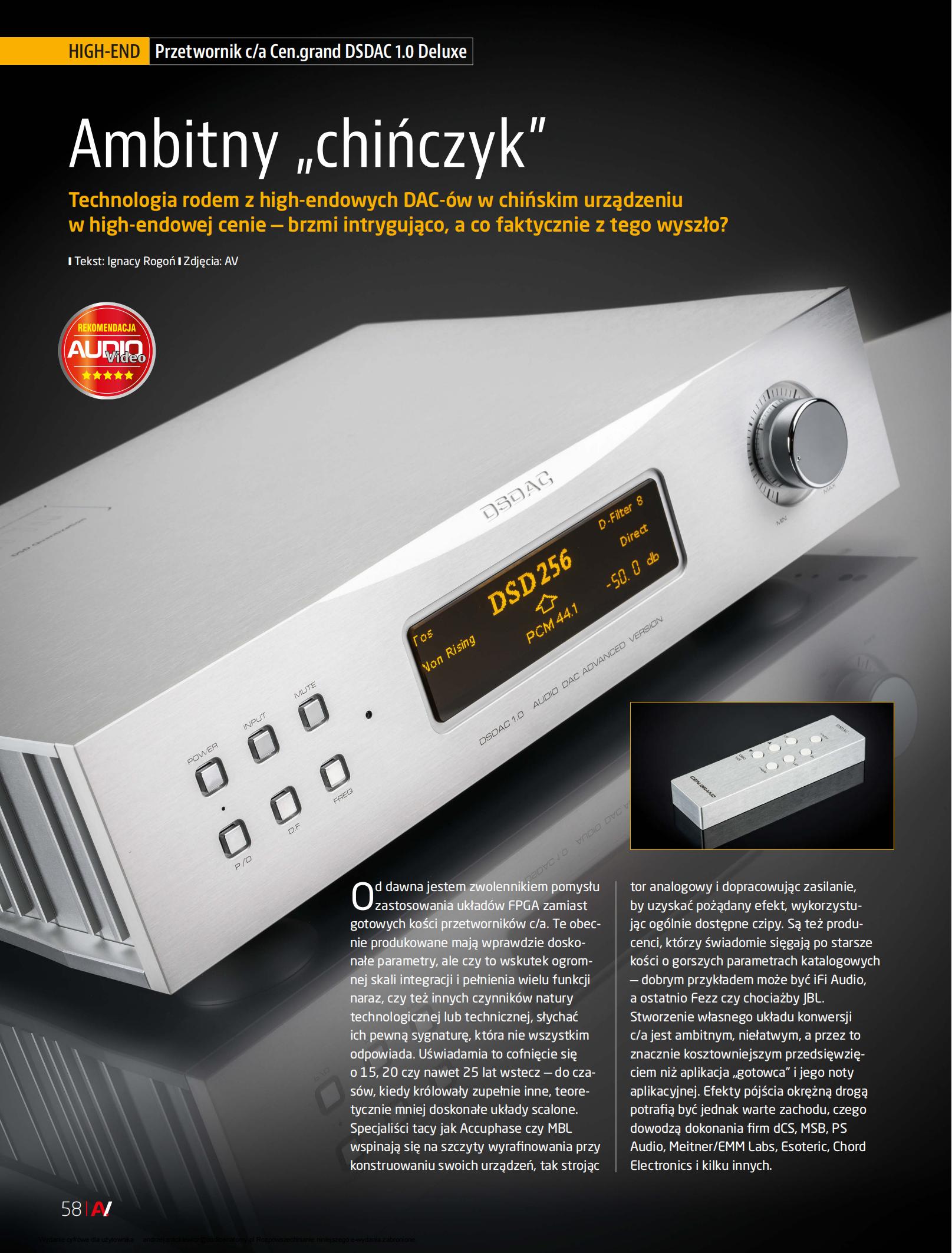 Cen.Grand DSDAC1.0 Deluxe Model reviewed by Audio & Video, Poland